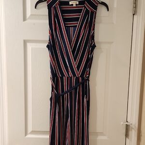 Monteau Classic Navy, Red And White Skeeveless Striped Jumpsuit Size M